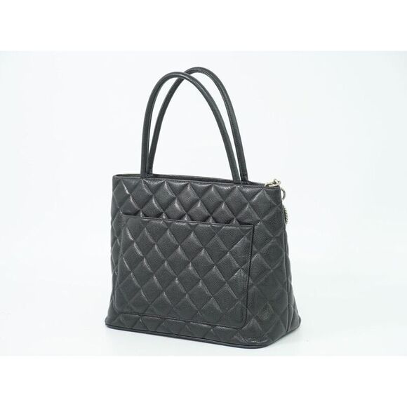 Authentic Chanel Coco Mark Revival Tote Handbag Caviar Skin Leather Black Coco - Picture 2 of 9